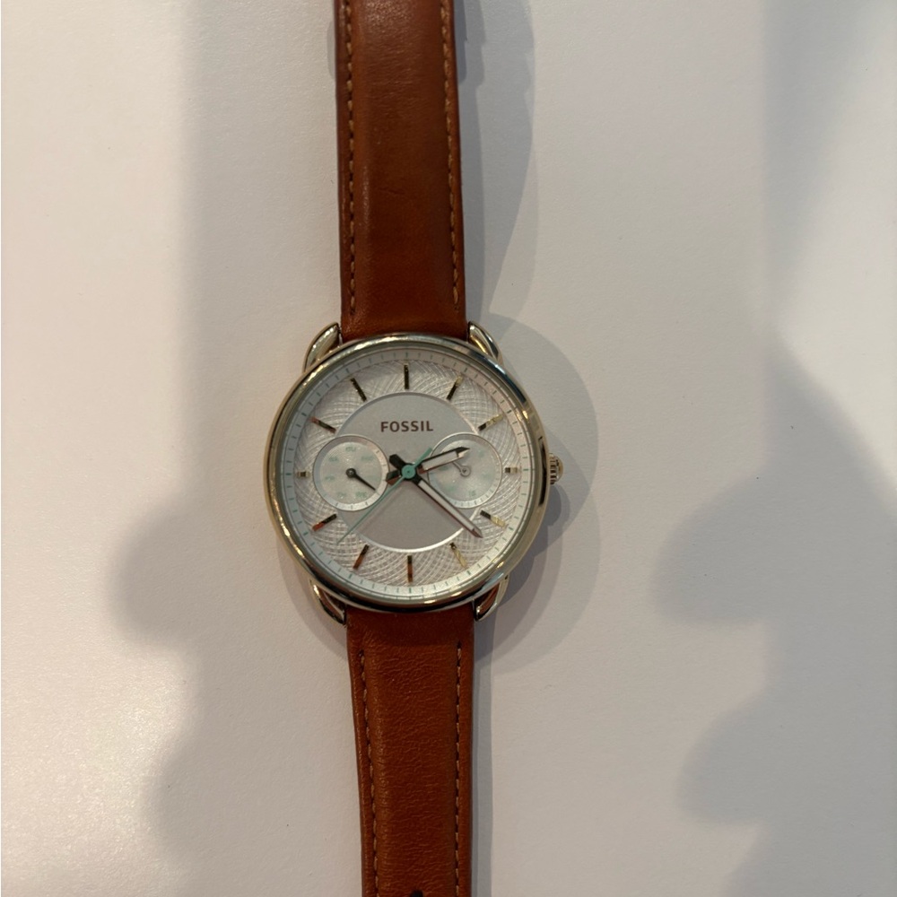 Fossil Tan Leather Watch with Silver Dial